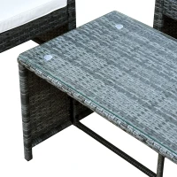 Outsunny 4pcs Outdoor Patio Furniture Set, 2 Plastic Rattan Chairs, 1 PE Wicker Loveseat Sofa, 1 Center Coffee Table with Tempered Glass Table-Top, Soft Cushions for Backyard, Garden, Grey(m-8)