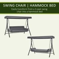 Outsunny 3 Person Patio Swing Chair Bed, Converting Flatbed, Outdoor Porch Swing Bed Glider with Adjustable Canopy, Removable Cushions, Pillows, for Garden, Poolside, Backyard, Dark Gray(m-6)
