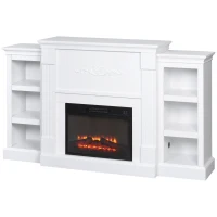 HOMCOM Electric Fireplace Mantel TV Stand for TV's up to 46", Living Room Media Entertainment Console with Adjustable Storage Shelves, White(m-11)