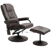 HOMCOM Massaging Faux Leather Recliner Chair and Ottoman Set, Swivel Vibration Massage Lounge Chair with Remote Control for Living Room, Bedroom, or Office, Brown(m-1)