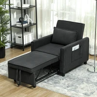HOMCOM 3-in-1 Convertible Chair Bed, Pull Out Sofa Bed Sleeper Chair with Adjustable Backrest, Pillow, and Pockets, Dark Gray(m-10)