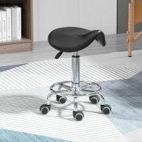 HOMCOM PU Leather Adjustable Stool, Rolling Saddle Stool with Wheels for Massage, Spa, Clinic, Beauty and Tattoo, Black(m-2)