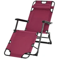 Outsunny Folding Chaise Lounge Chair for Outside, 2-in-1 Tanning Chair with Pillow & Pocket, Adjustable Pool Chair for Beach, Patio, Lawn, Deck, Red(m-11)