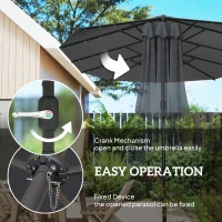 Outsunny 173" Double-Sided Sun Umbrella Garden Parasol Patio Sun Shade Outdoor with LED Solar Light, No Base Included, Dark Gre(m-6)