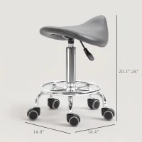 HOMCOM PU Leather Adjustable Stool, Rolling Saddle Stool with Wheels for Massage, Spa, Clinic, Beauty and Tattoo, Gray(m-3)