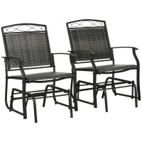 Outsunny Set of 2 Outdoor Glider Chairs, Porch & Patio Rockers for Deck with PE Rattan Seats, Steel Frames for Garden, Backyard, Poolside, Gray(m-1)