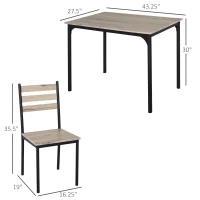 HOMCOM Modern Dining Table Set for 4, 5-Piece Kitchen Table Set, Rectangular Dining Table and 4 Chairs for Small Space, Dinette, Breakfast Nook, Gray(m-3)