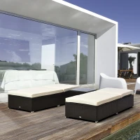 Outsunny Chaise Lounge Chair Set of 2 with 5 Angle Backrest, Outdoor Coffee Table, Water Repellent Cushions, PE Rattan Wicker Poolside Chairs, 3-Piece Pool Furniture Set, Dark Brown/Cream White(m-10)
