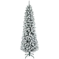 HOMCOM 7ft Pencil Christmas Tree, Flocked Tree with 687 Branch Tips and Metal Base for Home, Indoor, Holiday(m-9)