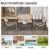 Outsunny 4-Piece Patio Furniture Set Garden Conversation Set with Soft Washable Cushions & Strong Steel Frame, Beige(m-4)