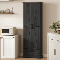HOMCOM 71" Pantry Cabinet, Kitchen Storage Cabinet with Adjustable Shelves, Barn Doors and Drawer for Dining Room, Black(m-8)