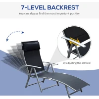 Outsunny Chaise Lounge Foldable Outdoor Chair, Portable, 7-Position Adjustable Reclining Tri-fold Chair for Camping, Sunbathing & Tanning at the Beach, Swimming Pool with Pillow, Black(m-4)