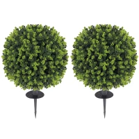 HOMCOM 2 Pack 1.3ft Artificial Ball Eucalyptus Topiary with Ground Stake, UV Resistant Faux Greenery for Indoor Outdoor(m-11)
