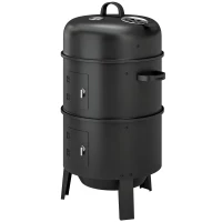 Outsunny 3-in-1 Vertical Charcoal Smoker with 2 Grill Grates, Built-in Thermometer, Adjustable Vent, 2 Doors(m-2)