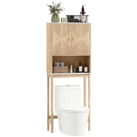 HOMCOM Over The Toilet Storage Shelf with Adjustable Shelf, Open Shelf and Adjustable Bottom Bar, Oak(m-11)