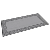 Outsunny RV Mat, Outdoor Patio Rug / Large Camping Carpet, 9' x 18', Waterproof Plastic Straw, Reversible, Black & Gray Border(m-21)