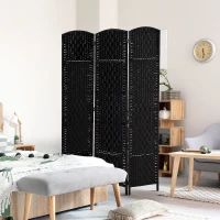 HOMCOM Room Divider 3 Panel, 6FT Tall Folding Privacy Screen, Freestanding Hand-Woven Partition for Room Separation with 360° Hinges, Paper Rope Diamond Weave, Black(m-2)