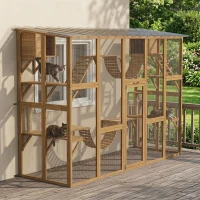 PawHut Catio Playground Cat Window Box Outside Enclosure for Multiple Cats w/ Shelves & Bridges, Yellow(m-9)