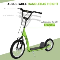 Aosom Youth Scooter Kick Scooter for Kids 5+ with Adjustable Handlebar 16" Front and 12" Rear Dual Brakes Inflatable Wheels, Green(m-5)