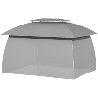 Outsunny 10' x 13' Outdoor Gazebo Patio Gazebo Canopy, Double Vented Roof, Steel Frame, Curtain Sidewalls, Sun Shade Shelter for Garden, Lawn, Backyard, Deck, Gray(m-11)