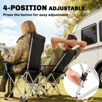Outsunny Set of 2 Reclining Camping Chair with Foot Rest, Folding Camping Chair w/ Headrest, Cup Holder, Storage Bag, Black(m-4)