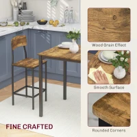 HOMCOM 3 Piece Pub Table and Chairs, Small Kitchen Table and Chairs, Square Dining Table with 2 Stools, Rustic Brown and Black(m-4)