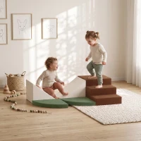Qaba Foam Climbing Blocks, 8PCS Climbing Toys, Velvet Fabric, Foam, Non-Slip, Kids Soft Play Set for Crawling, Ages 1+, Brown(m-10)