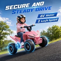 Qaba Kids ATV, 6V Battery Powered Kids Quad with 4 Wheeler, Handlebar Button Control, Max 1.2MPH, Max 55lbs Load, Light Pink(m-4)