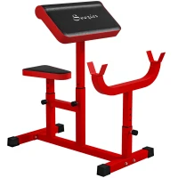 Soozier 265 LBS Preacher Curl Bench for Strength Training, Adjustable Seated Arm Isolated Barbell Dumbbell Bicep Station, Red(m-11)
