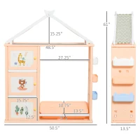 Qaba Kids Dress Up Storage, Multifunctional Kids Wardrobe Closet Hanging Rack Built for Kids Bedroom Storage, Featuring Bins, Cabinets, Top Shelf, and Drop-In Shelves, Orange(m-3)