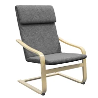 HOMCOM Modern Accent Chair, Linen-Feel Upholstered Living Room Chair with Wood Curved Legs for Balcony, Dark Grey(m-11)