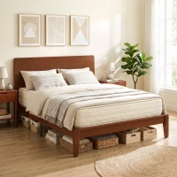 HOMCOM Queen Size Bamboo Platform Bed Frame with Headboard and 12 Poplar Slats, No Box Spring Needed, Easy Assembly, Brown(m-10)