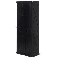 HOMCOM 6ft Wood Farmhouse Colonial Kitchen Pantry Cabinet, with 4 Adjustable Shelves, 2 Wood Pantries, & 1 Drawer, Black(m-11)