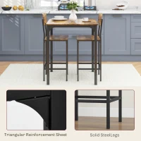 HOMCOM 3 Piece Pub Table and Chairs, Small Kitchen Table and Chairs, Square Dining Table with 2 Stools, Rustic Brown and Black(m-6)