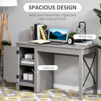 HOMCOM Home Office Writing Desk with Lower Storage Cabinet and X Bar Metal Frame, Grey(m-4)