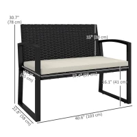 Outsunny 2 Seater Outdoor Bench, Rattan Garden Bench Loveseat with Cushion, Armrests, Steel Frame for Patio, Porch, Beige(m-3)