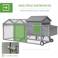 PawHut 96.5" Chicken Coop Wooden Hen House Poultry Cage Pen Portable with Wheels and Nesting Box, Chicken Cage for Backyard Outdoor, Gray(m-5)