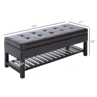 HomCom 44" Tufted Faux Leather Ottoman Storage Bench With Shoe Rack - Dark Brown(m-3)