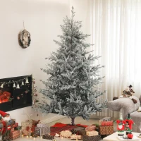 HOMCOM 7.5 Foot Artificial Nordic Pine Christmas Tree with Snow, Easy Assembly, Hinged Xmas Tree for Home Office Holiday(m-10)