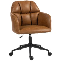 HOMCOM Swivel Office Chair, Faux Leather Desk Chair with Adjustable Height for Living Room, Bedroom, Study, Brown(m-9)