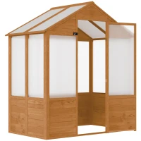 Outsunny 6' x 4' x 7' Polycarbonate Greenhouse, Walk-in Hot House Kit, Hobby Greenhouse with Lockable Door, Level 5 Wind Resistant Wooden Frame, Rustic Brown(m-1)