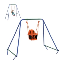 Outsunny Kid Swing Set with Safety Harness for Baby, Kids 6 Months+, Heavy Duty Swing Set for Indoor/Outdoor, Backyard, Orange(m-9)