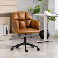 HOMCOM Swivel Office Chair, Faux Leather Desk Chair with Adjustable Height for Living Room, Bedroom, Study, Brown(m-8)