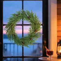 HOMCOM 24 inch Christmas Wreath, Artificial Norfolk Pine Wreath with Pine Cones and 88 Realistic Branches for Door, Wall(m-10)