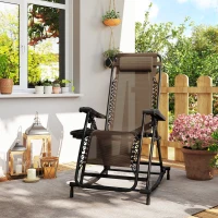 Outsunny Outdoor Rocking Chairs, Foldable Reclining Zero Gravity Lounge Rocker with Pillow, Cup & Phone Holder, Combo Design with Folding Legs, Brown(m-9)