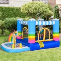 Outsunny Inflatable Bounce House for Kids 2-in-1 Jumping Castle for Indoor Outdoor Party with Trampoline, Pool, Carry Bag & Air Blower(m-3)
