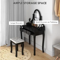 HOMCOM Vanity Desk with Stool, Makeup Vanity with 360° Rotating Oval Mirror, 5 Drawers and Padded Seat, Dressing Table for Bedroom, Black(m-4)