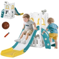 Qaba 5 in 1 Toddler Slide with Basketball Hoop, Climber, Telescope & Storage Baskets for 1-3 Years Olds, Yellow(m-11)