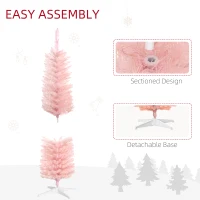 HOMCOM 5' Prelit Christmas Tree, Pencil Artificial Christmas Tree with Colorful Surface Branches, Colorful LED Lights, Pink(m-8)