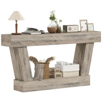 HOMCOM 63 Inch Vintage Console Table, Narrow Entryway Table with Open Shelf for Living Room, Light Brown(m-9)